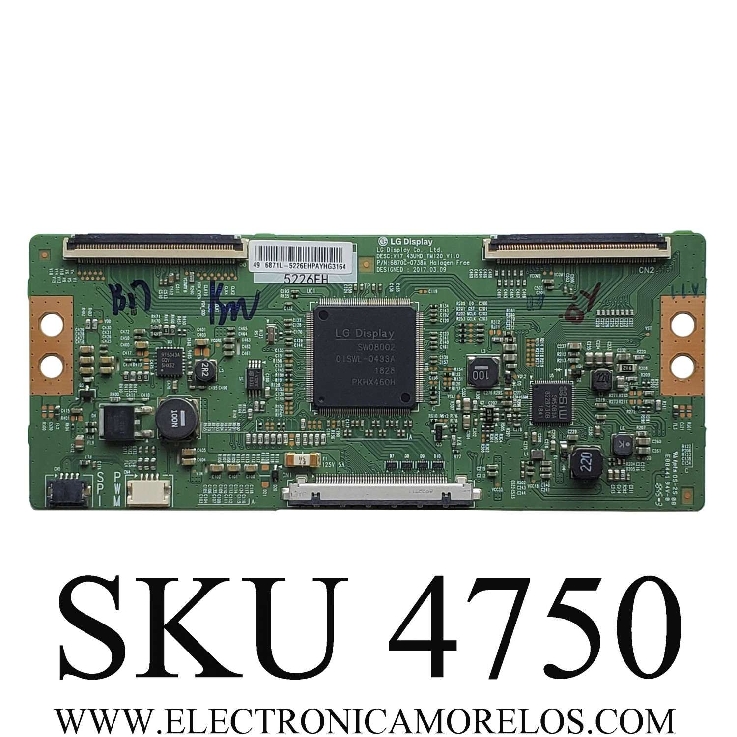T-CON PARA TV HKPRO / LG / NUMERO DE PARTE 6871L-5226E / 6870C-0738A / 5226E / PANEL LC490EGE (FH)(M1) / DISPLAY LC490EGY (SY)(M4) / LC490EGY (SK)(M3) / MODELO HKP49UHD5 / 49UF6490-UB / 49UF6490-UB.AUSYLJR